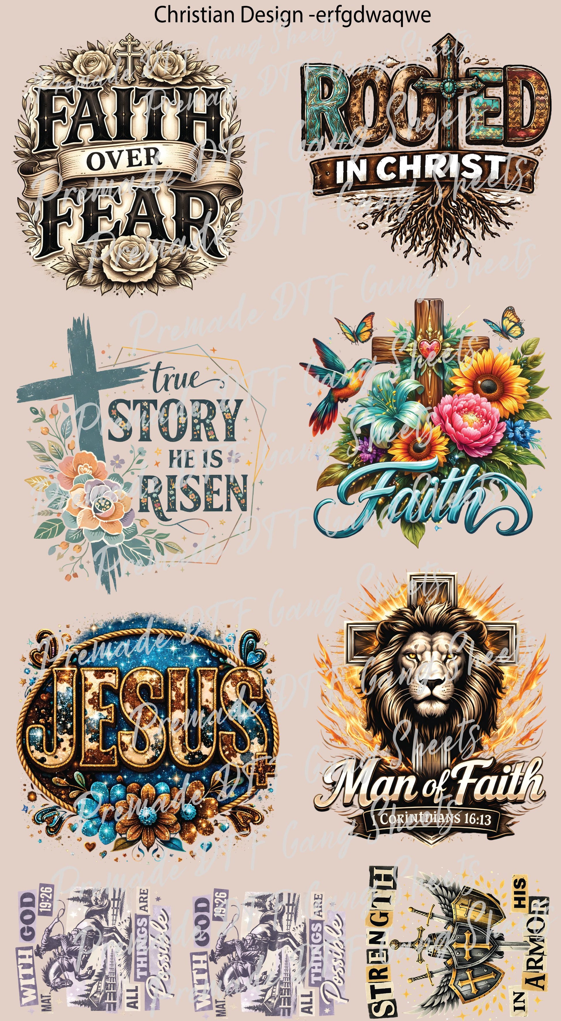 Christian DTF Gang Sheet Premade Religious Heat Transfer Jesus Faith Based Design Iron on Transfer Retro Gospel DTF Transfers