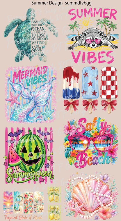 Summer Premade Gang Sheet Beach DTF Transfer Ready to Press Designs Holiday Season Summer Vibes Heat Transfer For Shirts