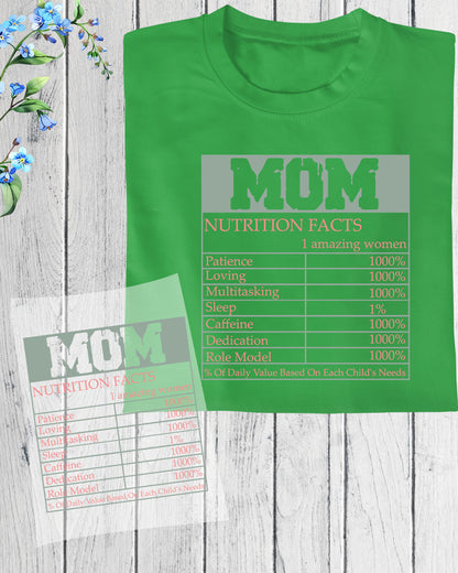 Mom Nutrition Facts Funny Mother’s Day DTF Transfer