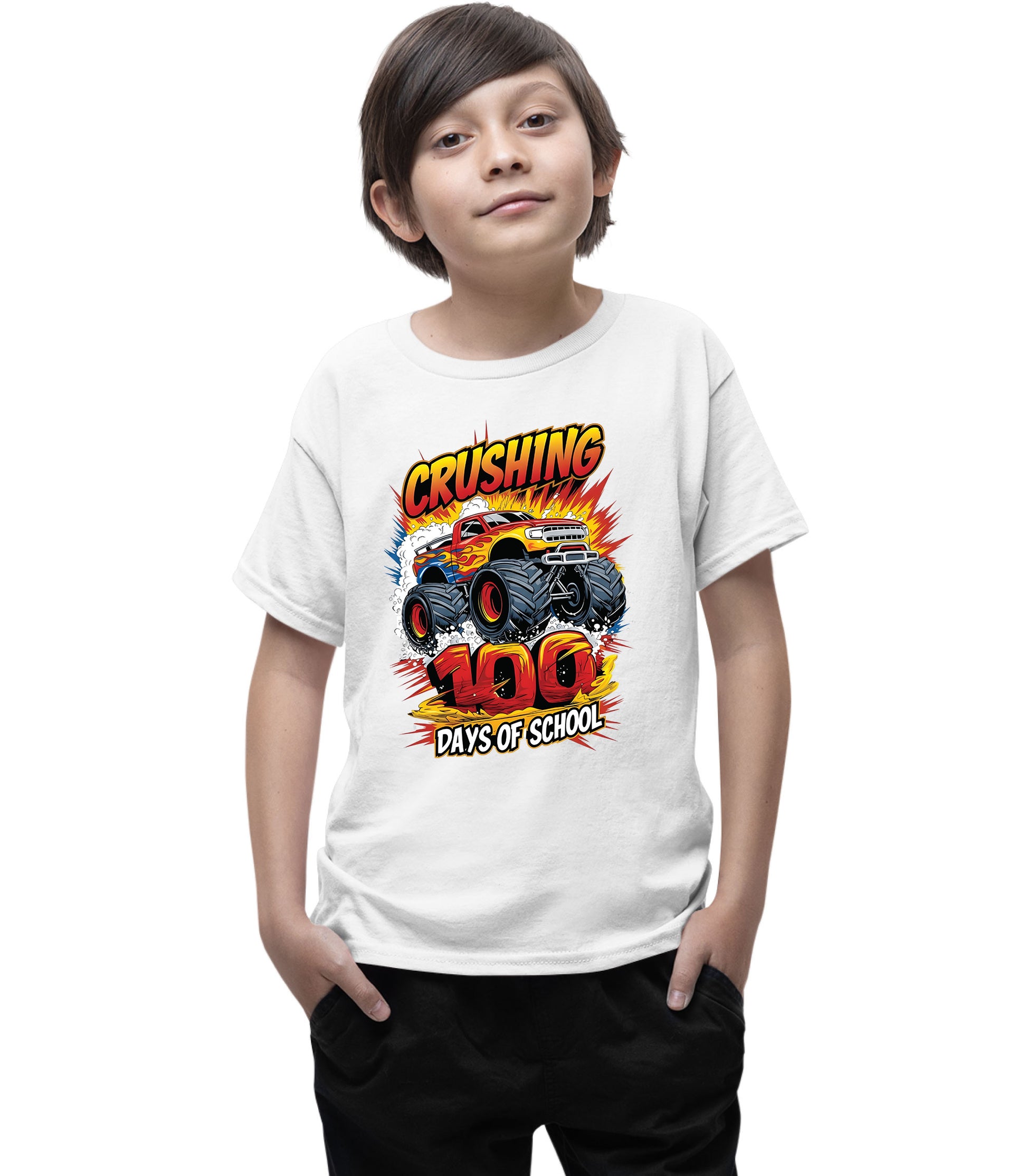 Monster Truck 100 Days Of School DTF Transfer Ready to Press I Crushed Heat Application UV Sticker Prints Boys Racing DIY Student Shirt Decal
