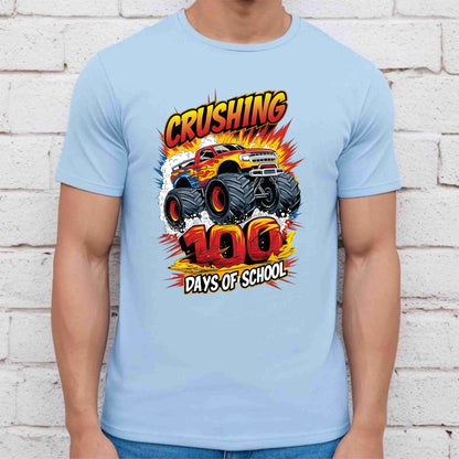 Monster Truck 100 Days of School T Shirt I Crushed 100 Days of School Shirt for Kids Boys Girls Women Men Classroom Celebration Tee