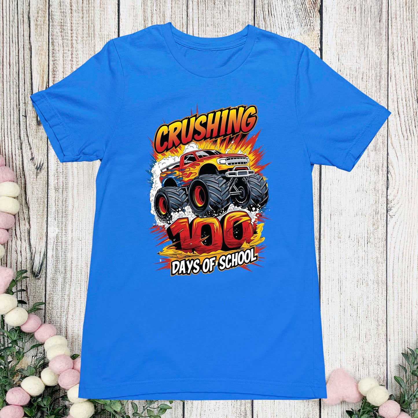 Monster Truck 100 Days of School T Shirt I Crushed 100 Days of School Shirt for Kids Boys Girls Women Men Classroom Celebration Tee