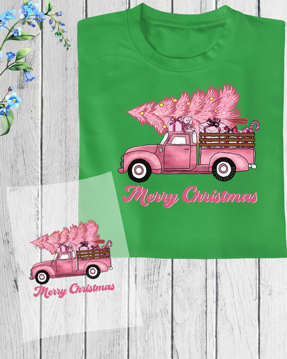 Merry Christmas Pink Car DTF Transfer Film