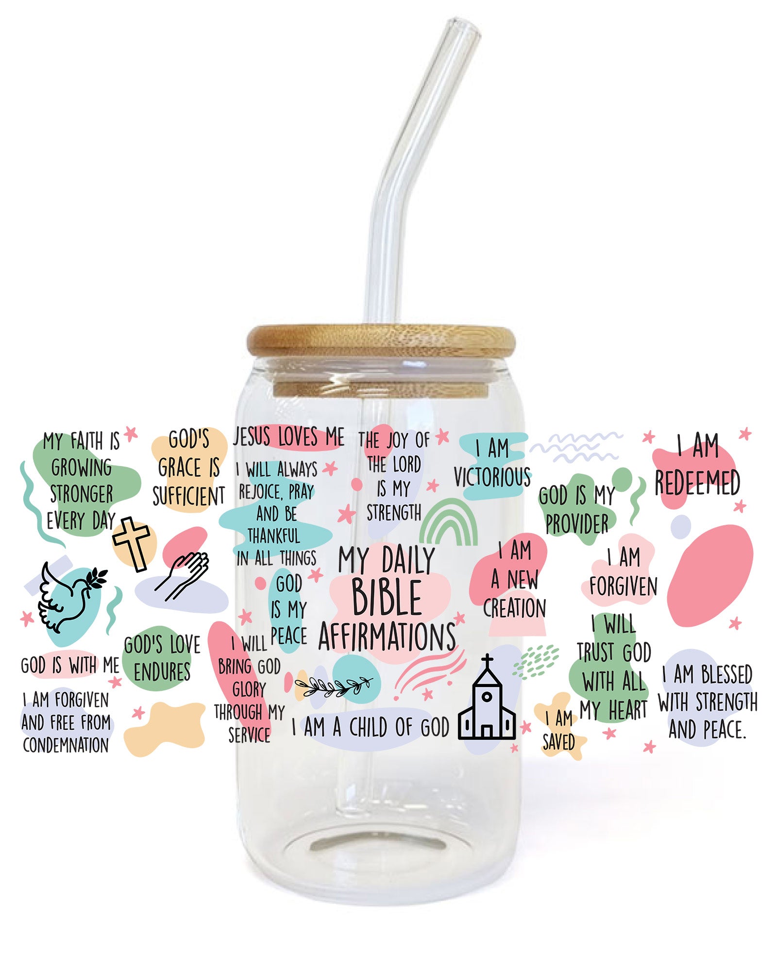 My Daily Bible Affirmations Glass Tumbler UV DTF