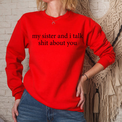 Funny Sister Shirt, My Sister And I Talk Shit About You Sweatshirt, Sarcastic Sister Shirt, Funny Sister Gift from Sis, Retro Sister Tees