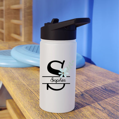 Custom Name Monogram Stainless Steel Water Bottle with Straw