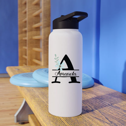 Custom Name Monogram Stainless Steel Water Bottle with Straw