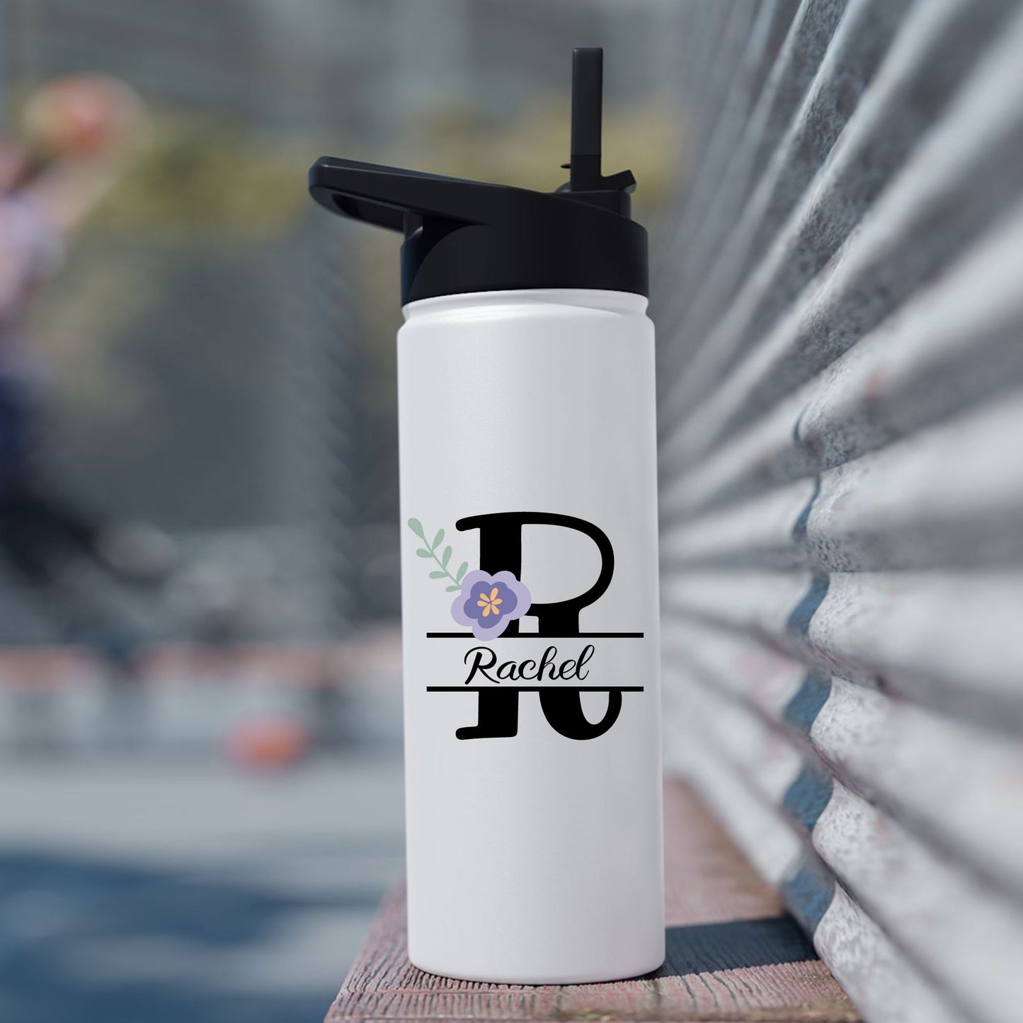 Custom Name Monogram Stainless Steel Water Bottle with Straw