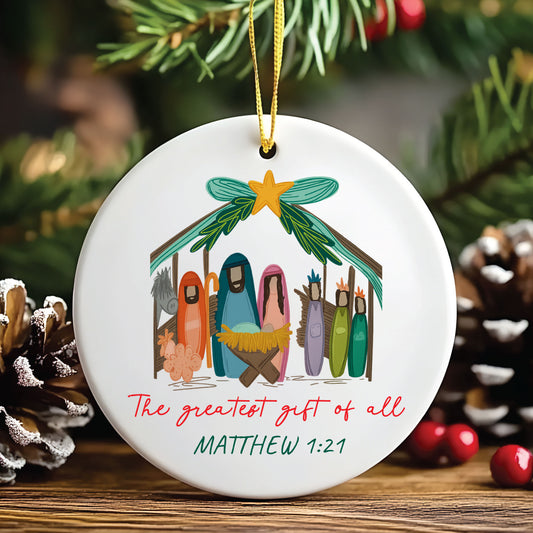 Nativity Christmas Ornament The Greatest Gift of All Christian Family Keepsake