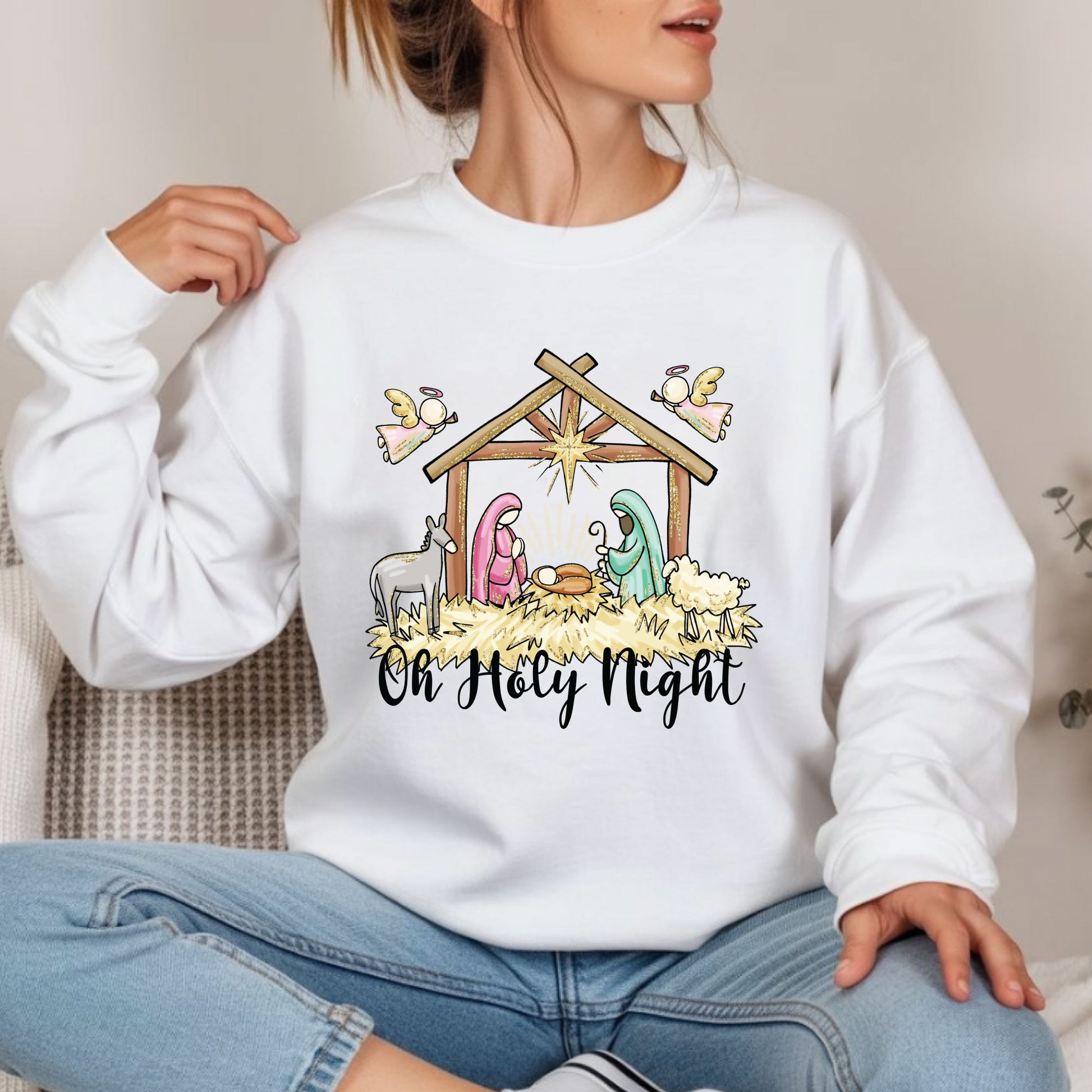 Nativity Scene Christmas Sweatshirt, Christian Christmas Shirt, Jesus Birth Matthew 1:21 Sweatshirt, Greatest Gift of All Tees