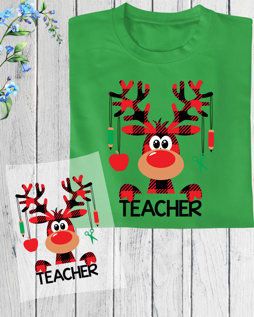 Reindeer Teacher Christmas DTF Transfer Film