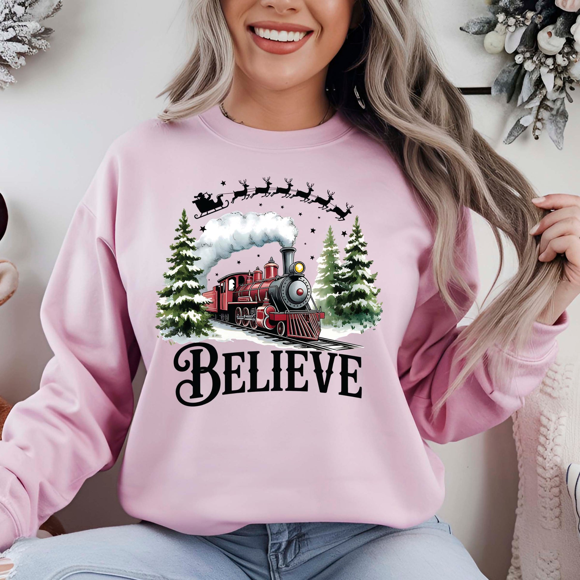 North Pole Train Christmas DTF Transfer ready to Press, Believe Christmas Heat Transfer, Believe North Pole Train UV Sticker Prints