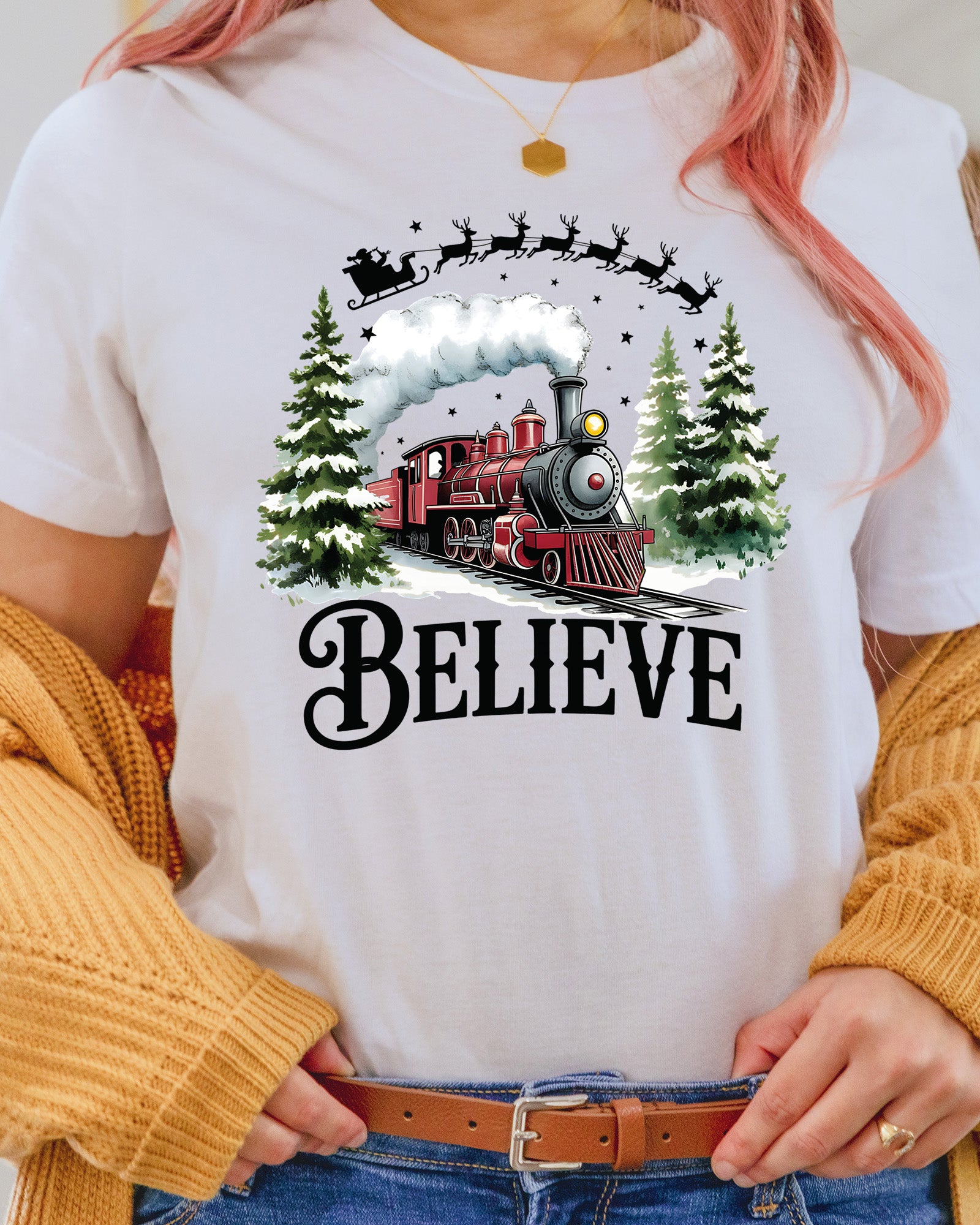 North Pole Train Christmas DTF Transfer ready to Press, Believe Christmas Heat Transfer, Believe North Pole Train UV Sticker Prints
