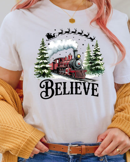 North Pole Train Christmas DTF Transfer ready to Press, Believe Christmas Heat Transfer, Believe North Pole Train UV Sticker Prints