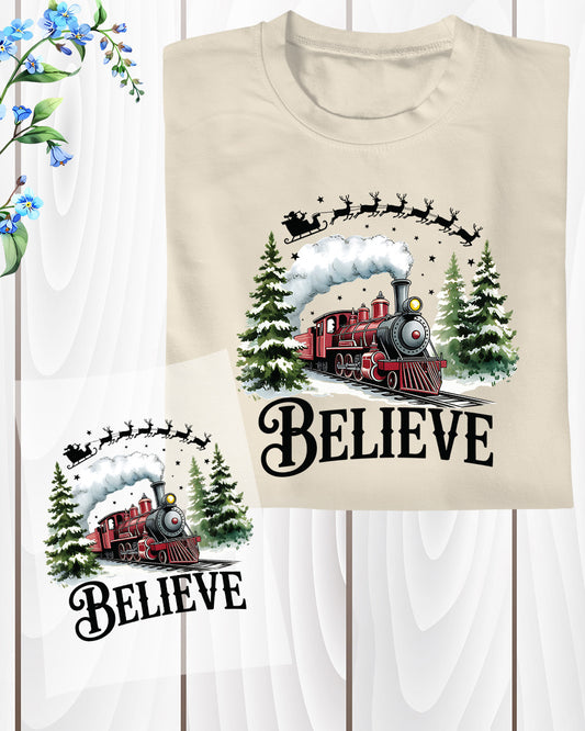 North Pole Train Christmas DTF Transfer ready to Press, Believe Christmas Heat Transfer, Believe North Pole Train UV Sticker Prints