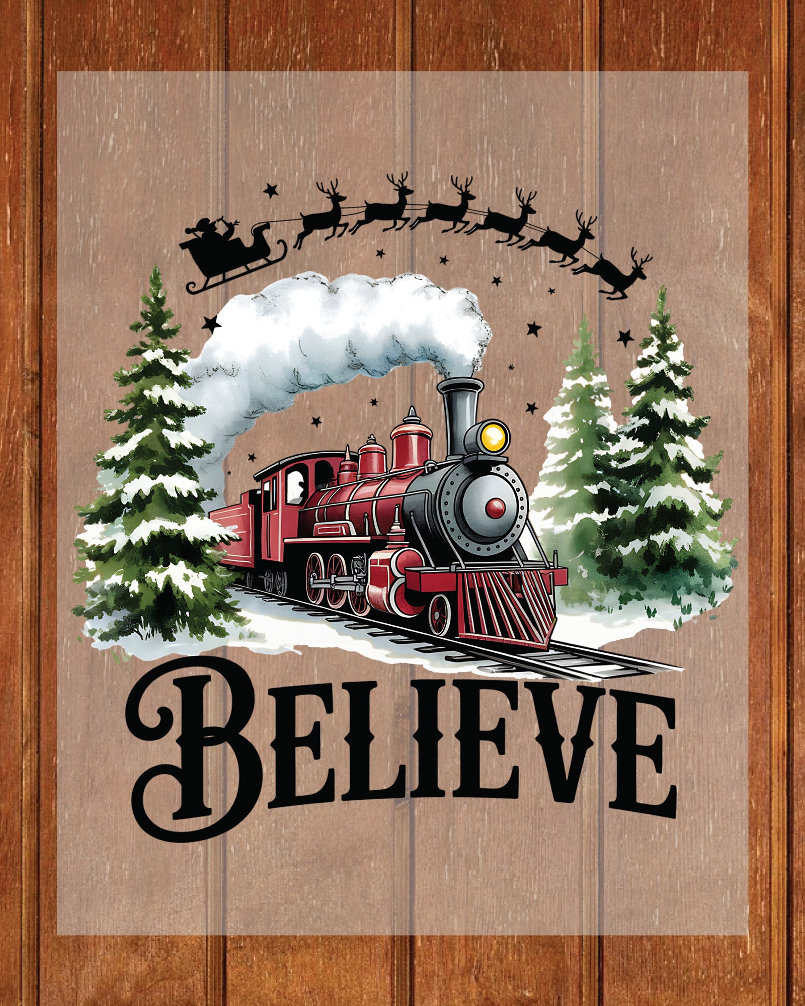 North Pole Train Christmas DTF Transfer ready to Press, Believe Christmas Heat Transfer, Believe North Pole Train UV Sticker Prints