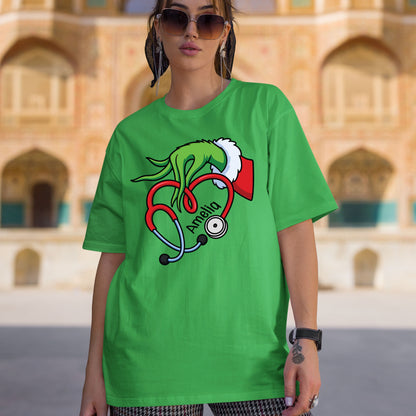 Merry Grinchmas Stethoscope Sweatshirt, Funny Grinch Doctor Christmas Shirt, Personalized Grinch Nurse Shirt, Custom Heart Stethoscope Tees