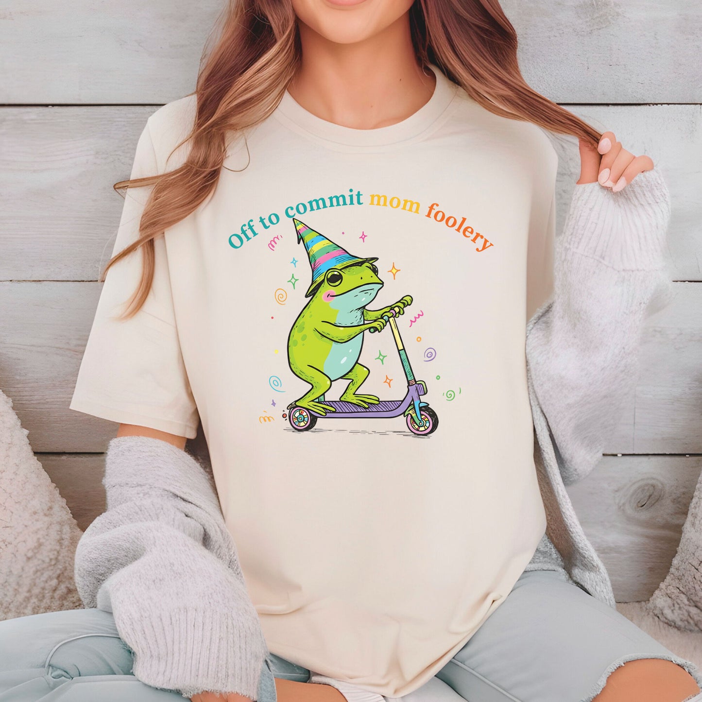 Mama Frog Sweatshirt, Off to Commit Mom Foolery Crewneck Funny Frog Scooter Sweater, Pregnancy Announcement Shirts From Husband