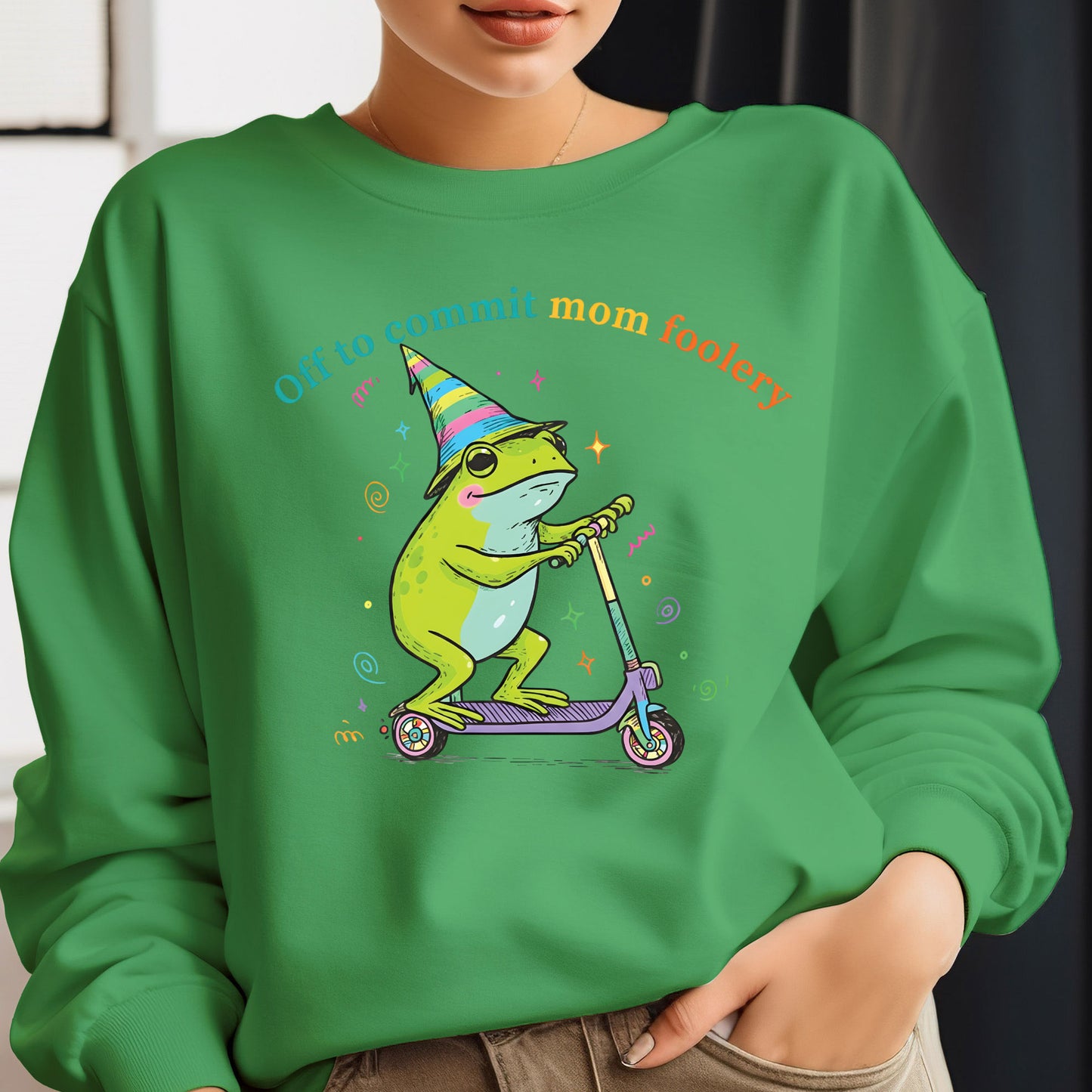 Mama Frog Sweatshirt, Off to Commit Mom Foolery Crewneck Funny Frog Scooter Sweater, Pregnancy Announcement Shirts From Husband