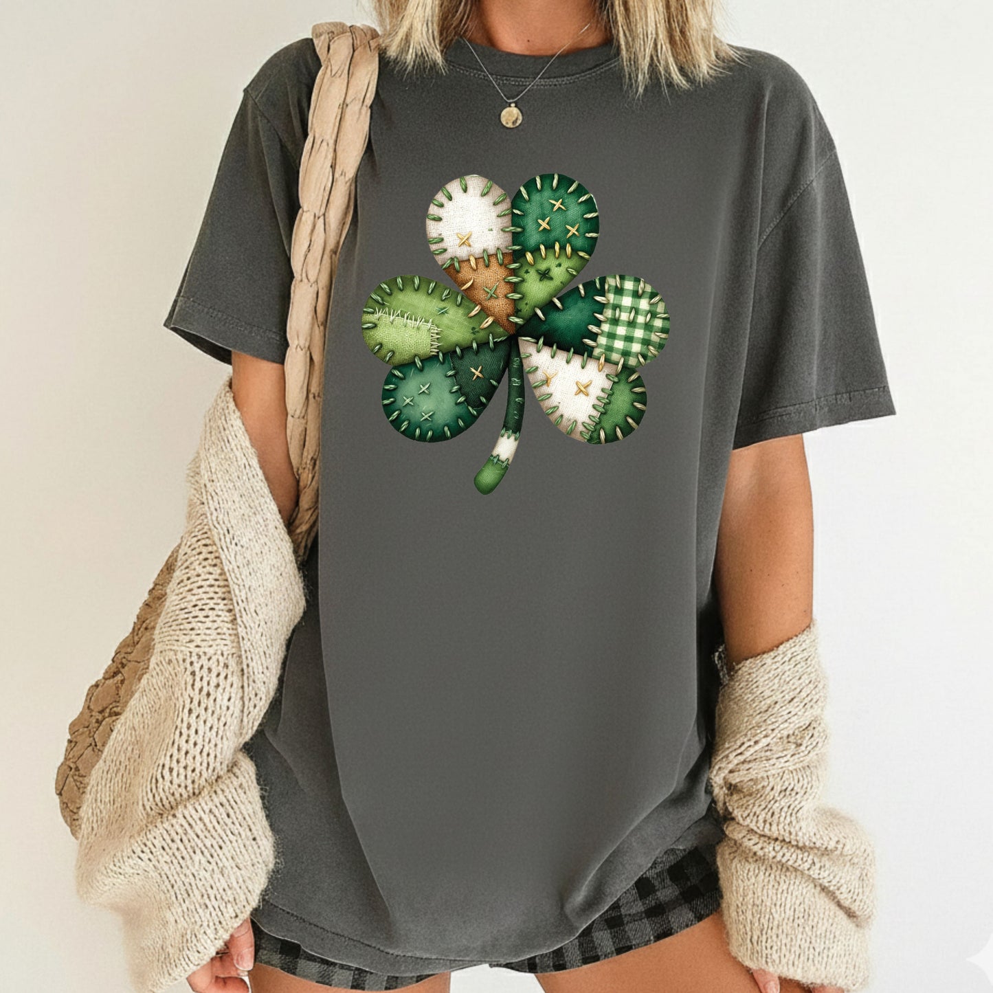 Patchwork St. Patrick’s Day Shirt Shamrock Sweatshirt Saint Patrick Party Tees Irish Green Sweater For Men Women Kids