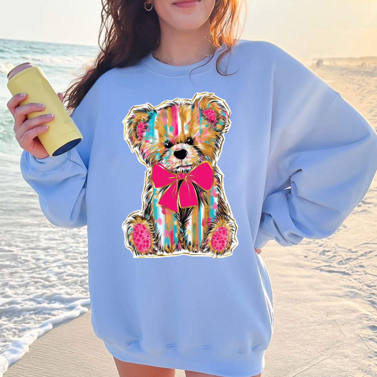 Patchwork Teddy Bear Glitter DTF Transfer