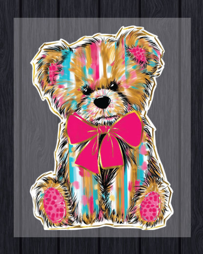 Patchwork Teddy Bear Glitter DTF Transfer