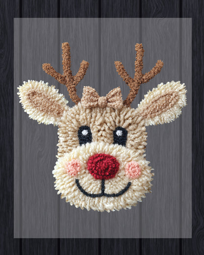 Patchwork Yarn Crochet Reindeer Bow DTF Transfer, Holiday Heat Press Design, Xmas Shirt Print, UV DTF Sticker, Christmas Gift Idea
