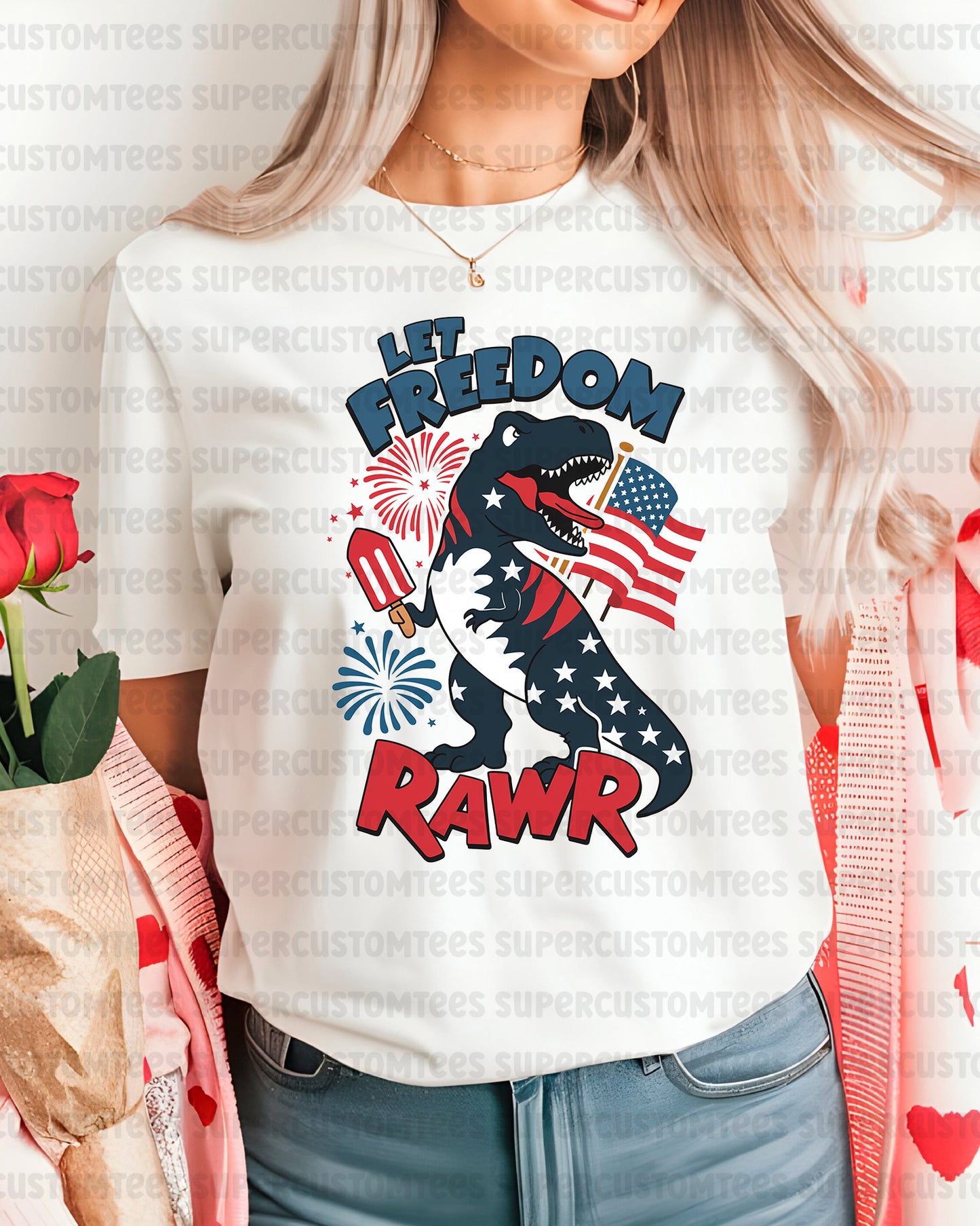 Patriotic Dinosaur 4th of July DTF Transfer