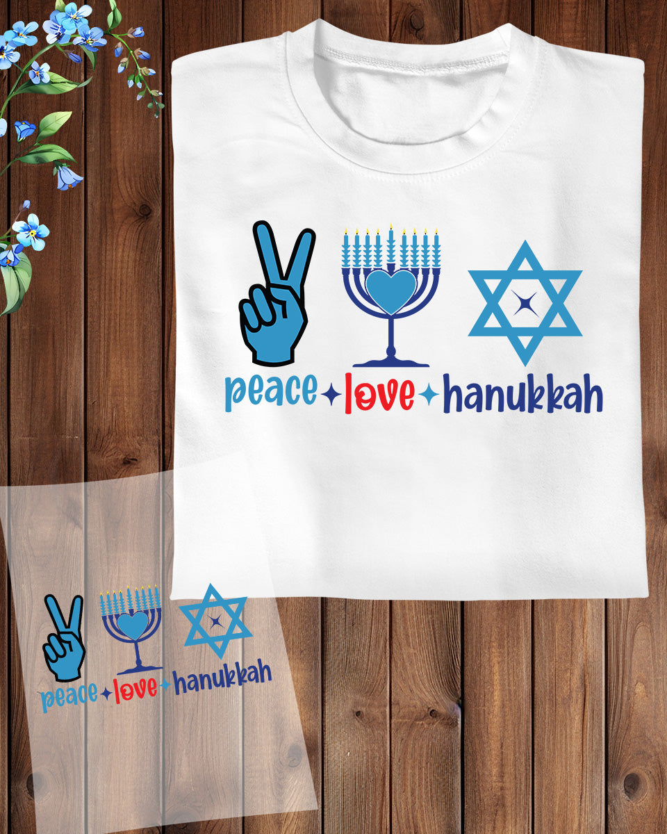 Peace Love Hanukkah DTF Transfer Sheets