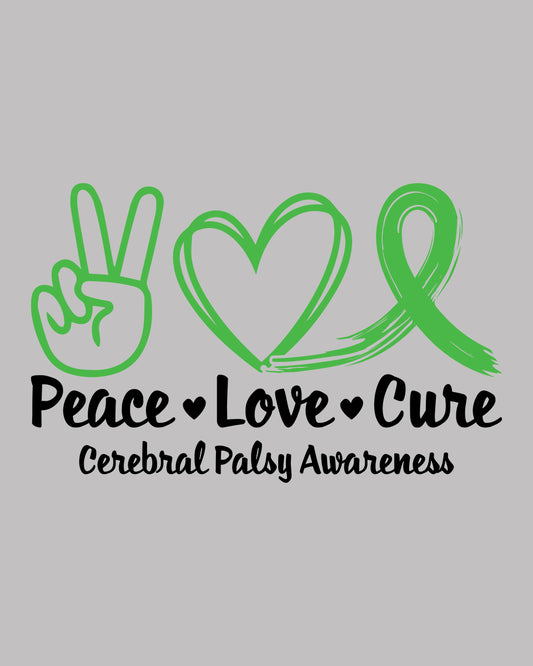 Peace Love Cure Cerebral Palsy Awareness DTF Transfer Film