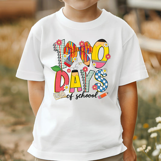 Pencil Bow 100 Days of School DTF Transfer, Ready to Press Heat Transfer for Shirts, Fun 100 Days of School Design, UV Sticker