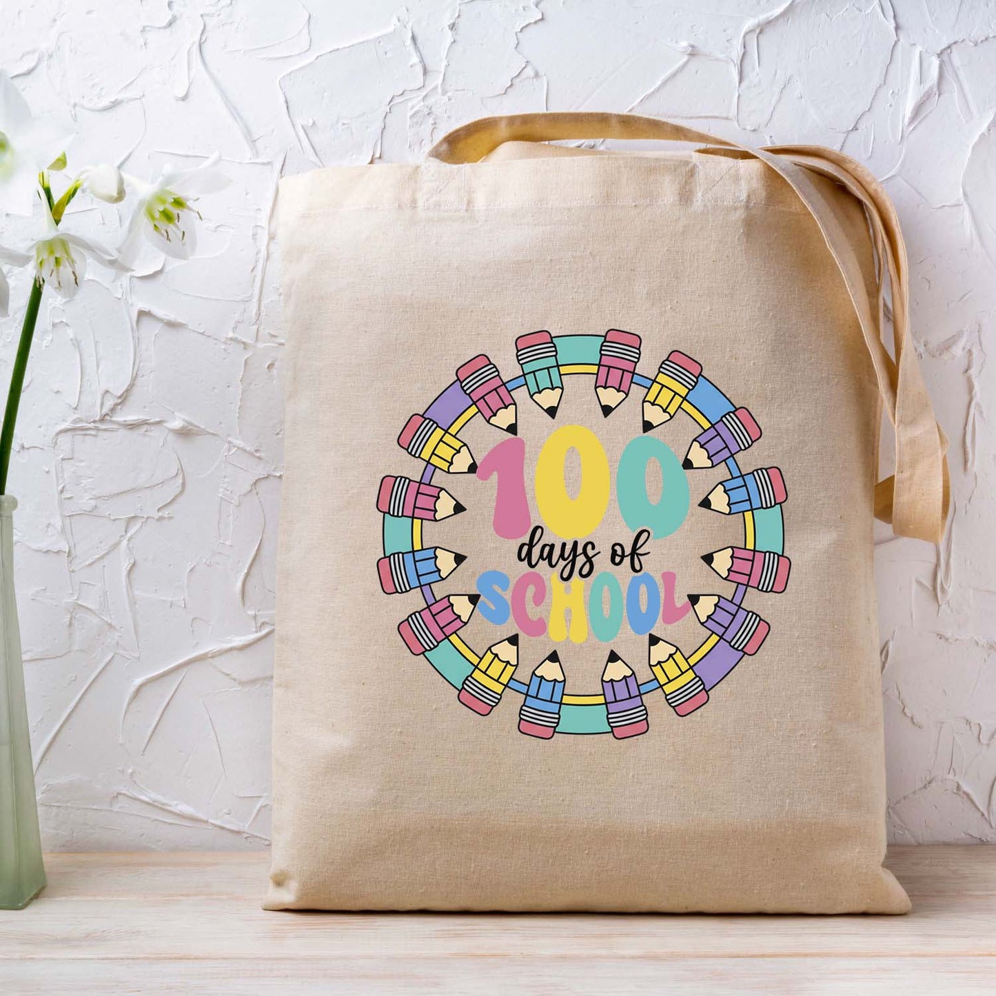 Pencil Wreath 100 Days of School DTF Transfer, Ready to Press Heat Transfer for Shirts, Fun 100 Days of School Kids Design, UV Sticker