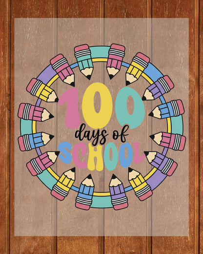 Pencil Wreath 100 Days of School DTF Transfer, Ready to Press Heat Transfer for Shirts, Fun 100 Days of School Kids Design, UV Sticker