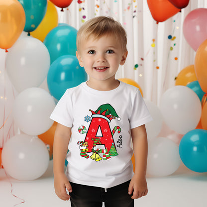 Personalized Christmas Kids Alphabet Name Shirt, Custom Christmas Youth Sweatshirt, Christmas Toddler Shirt, Colorful Shirts
