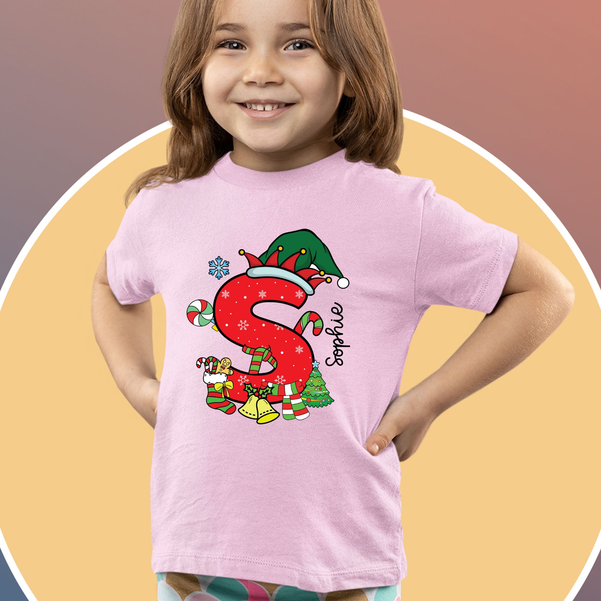 Personalized Christmas Kids Alphabet Name Shirt, Custom Christmas Youth Sweatshirt, Christmas Toddler Shirt, Colorful Shirts