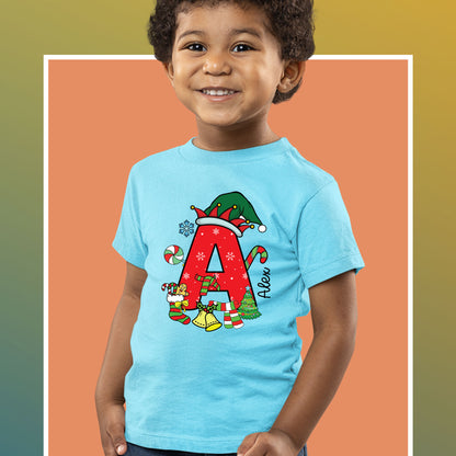 Personalized Christmas Kids Alphabet Name Shirt, Custom Christmas Youth Sweatshirt, Christmas Toddler Shirt, Colorful Shirts