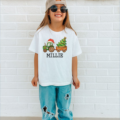 Personalized Christmas Tractor Shirt, Custom Boys Christmas Sweatshirt, Toddler Christmas Tees, Xmas Youth Shirts Gift