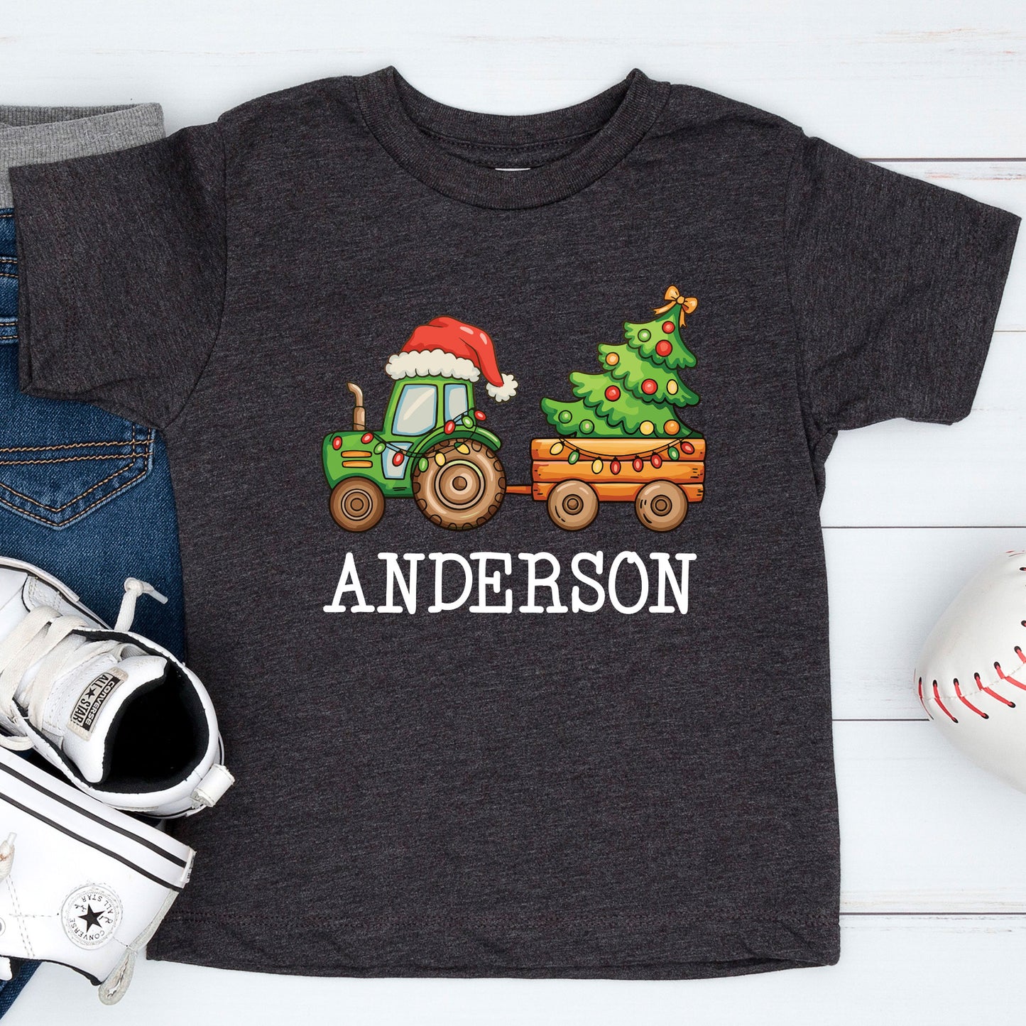 Personalized Christmas Tractor Shirt, Custom Boys Christmas Sweatshirt, Toddler Christmas Tees, Xmas Youth Shirts Gift