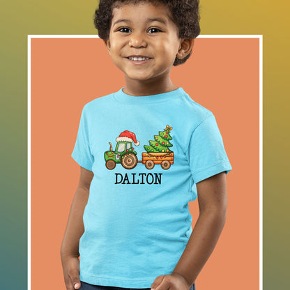 Personalized Christmas Tractor Shirt, Custom Boys Christmas Sweatshirt, Toddler Christmas Tees, Xmas Youth Shirts Gift