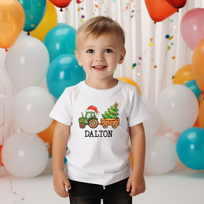 Personalized Christmas Tractor Shirt, Custom Boys Christmas Sweatshirt, Toddler Christmas Tees, Xmas Youth Shirts Gift