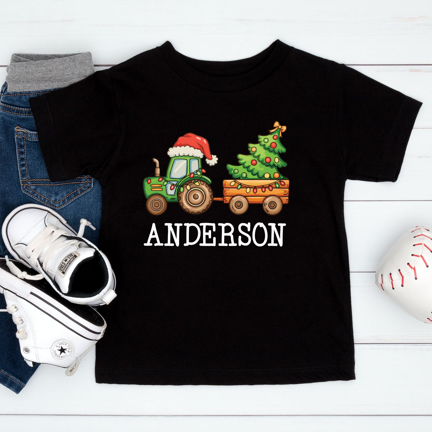 Personalized Christmas Tractor Shirt, Custom Boys Christmas Sweatshirt, Toddler Christmas Tees, Xmas Youth Shirts Gift