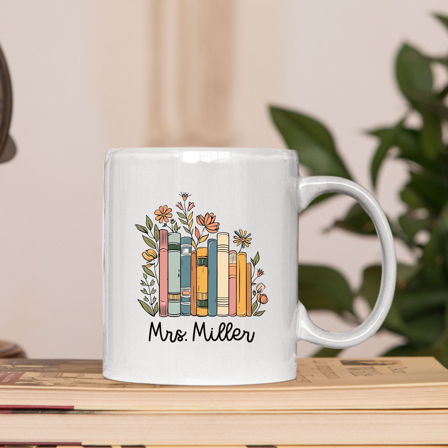 Personalized Floral Books Mug Bookish Tumbler