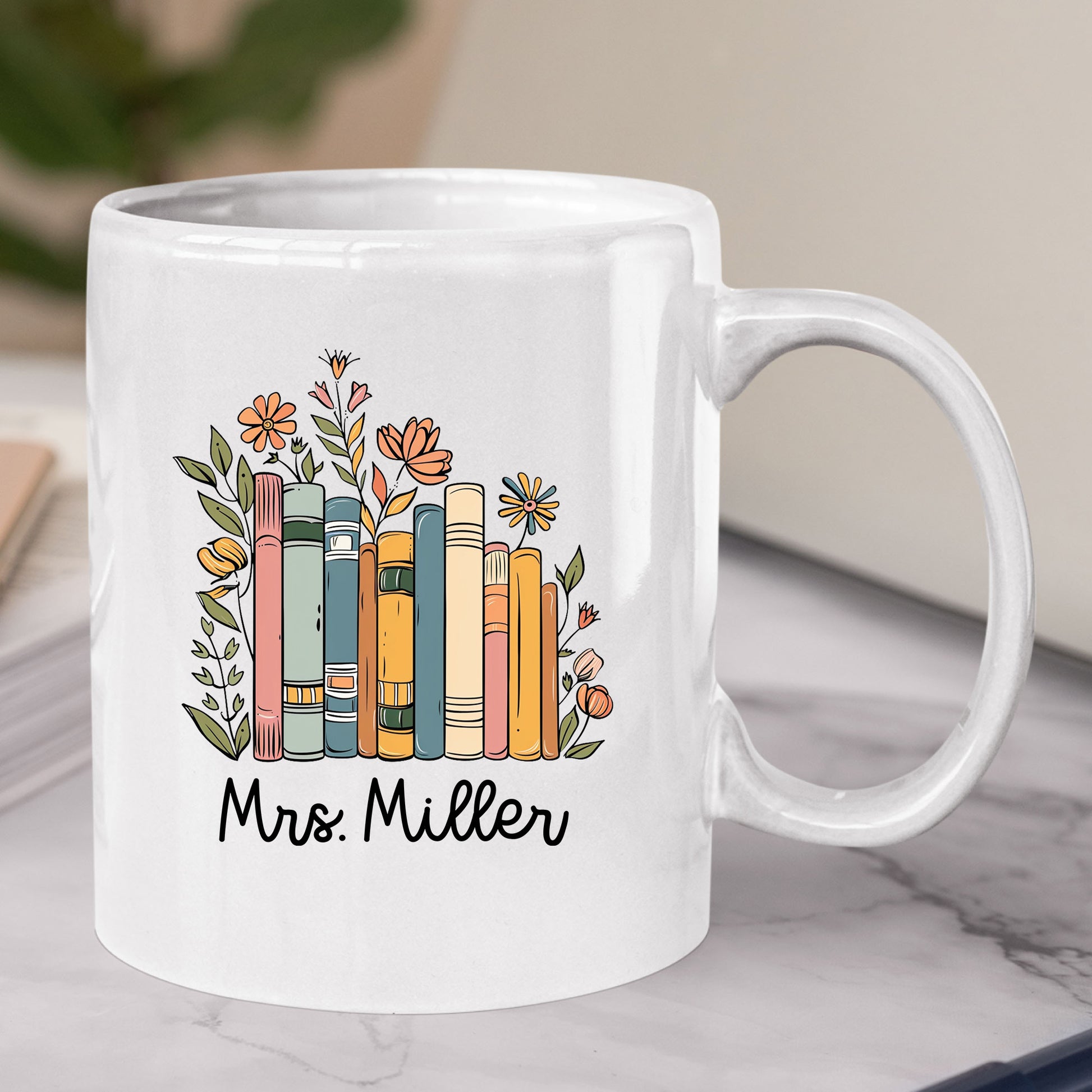 Personalized Floral Books Mug Bookish Tumbler