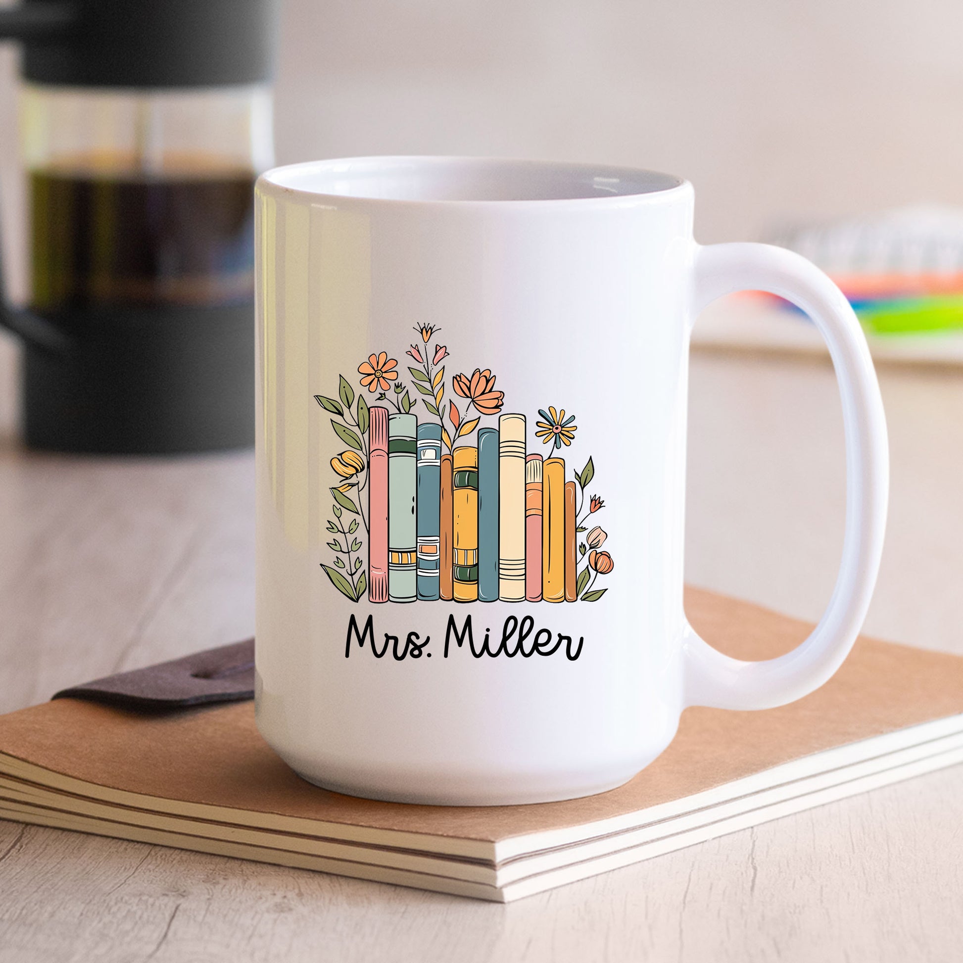 Personalized Floral Books Mug Bookish Tumbler