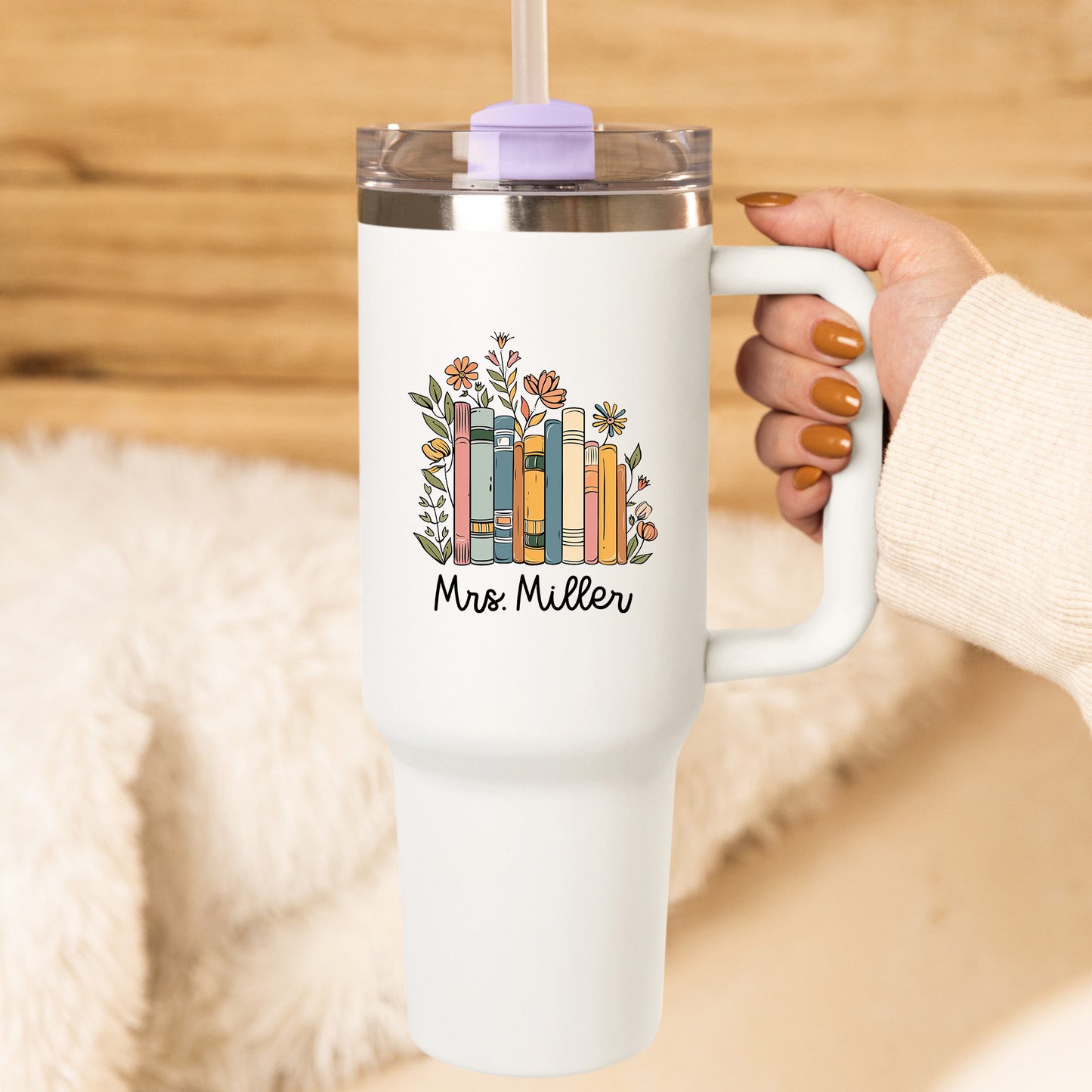 Personalized Floral Books Mug Bookish Tumbler