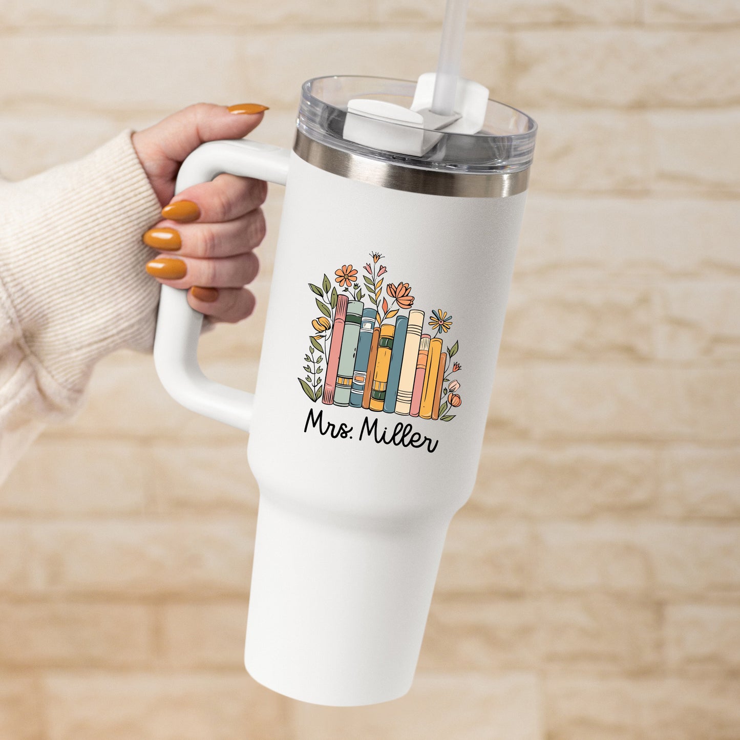 Personalized Floral Books Mug Bookish Tumbler
