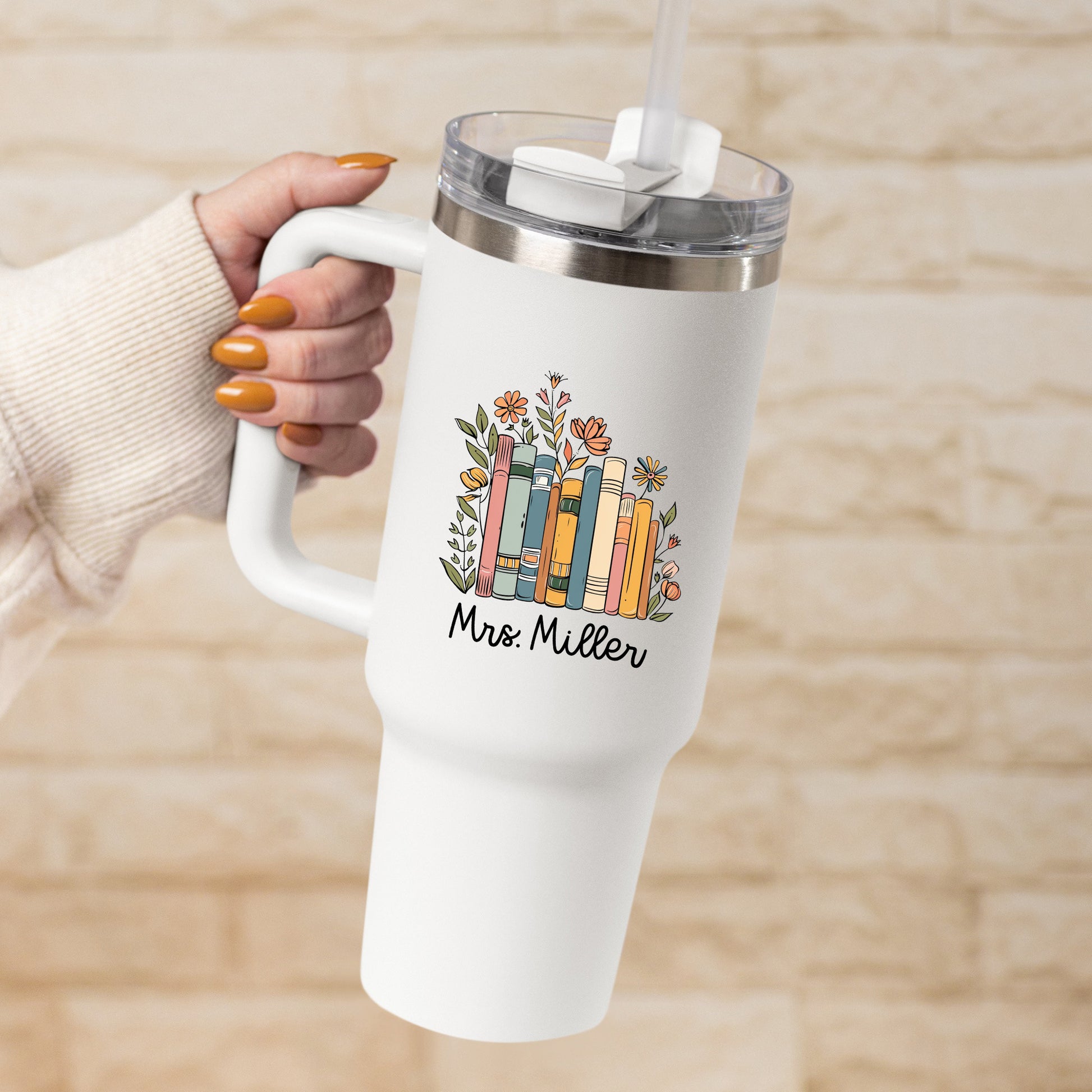 Personalized Floral Books Mug Bookish Tumbler