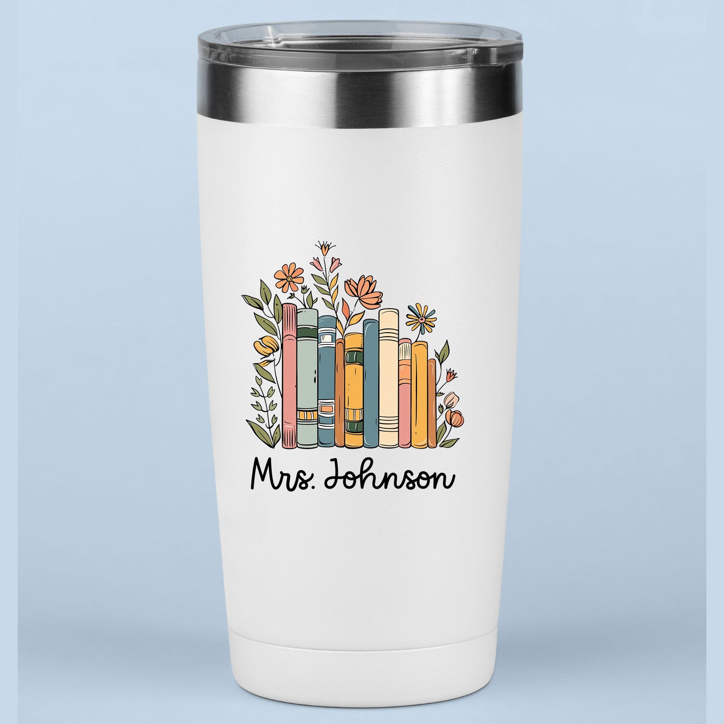 Personalized Floral Books Mug Bookish Tumbler