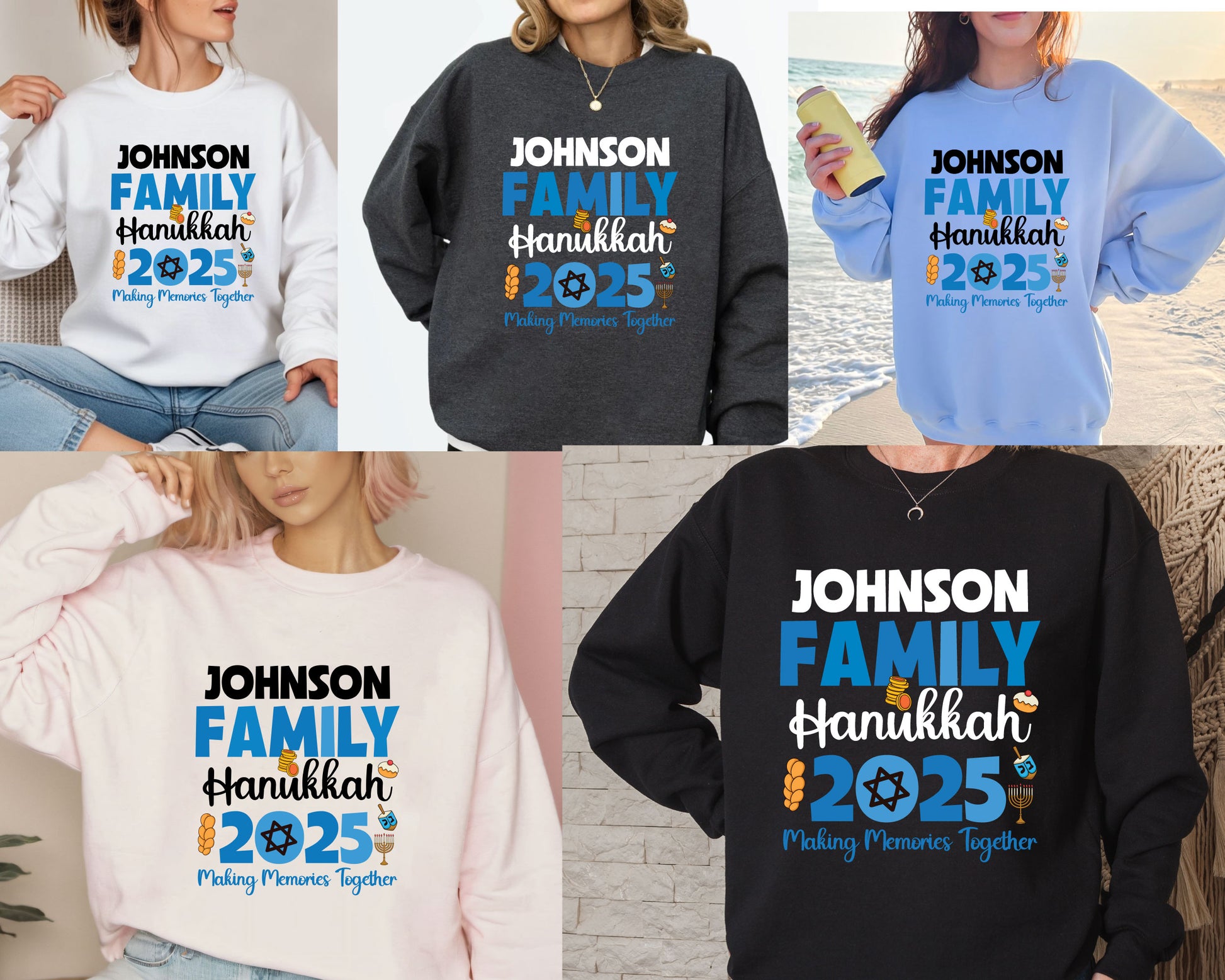 Personalized Hanukkah Family T Shirt, Jewish Holiday Sweatshirt, Menorah Family matching Tees, Hanukkah Party Shirts Sweater