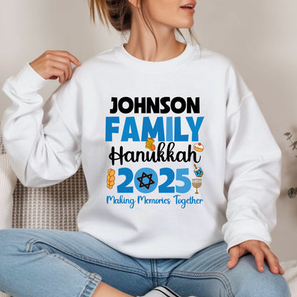 Personalized Hanukkah Family T Shirt, Jewish Holiday Sweatshirt, Menorah Family matching Tees, Hanukkah Party Shirts Sweater
